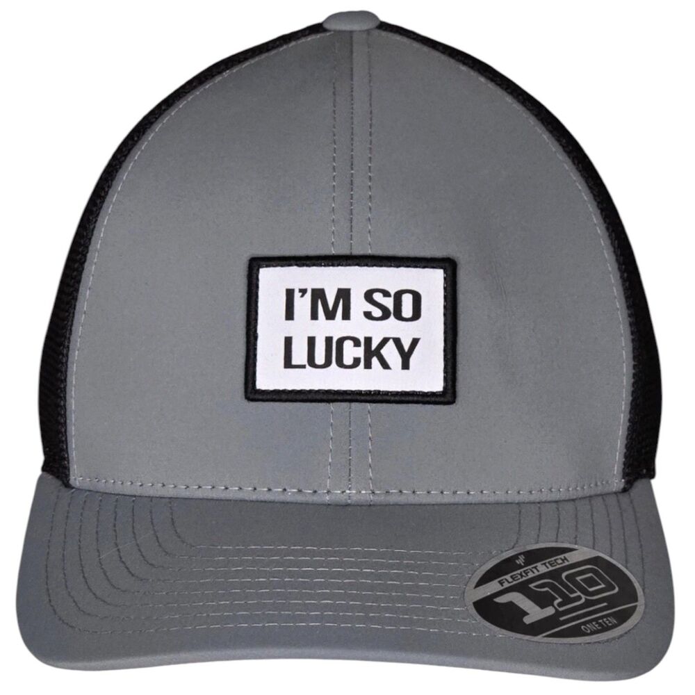 I'm So Lucky Snapback Trucker Hat Gray OS Embroidered Mesh Back Black Clover